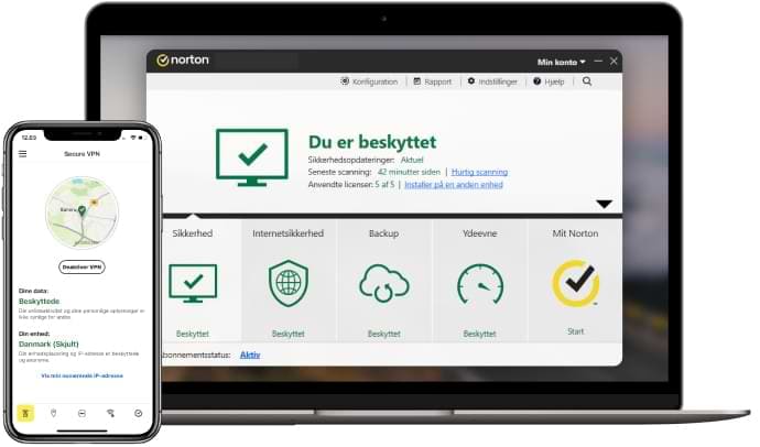 Norton sikkerhed til digitale enheder til smartphones, tablets og bærbare computere